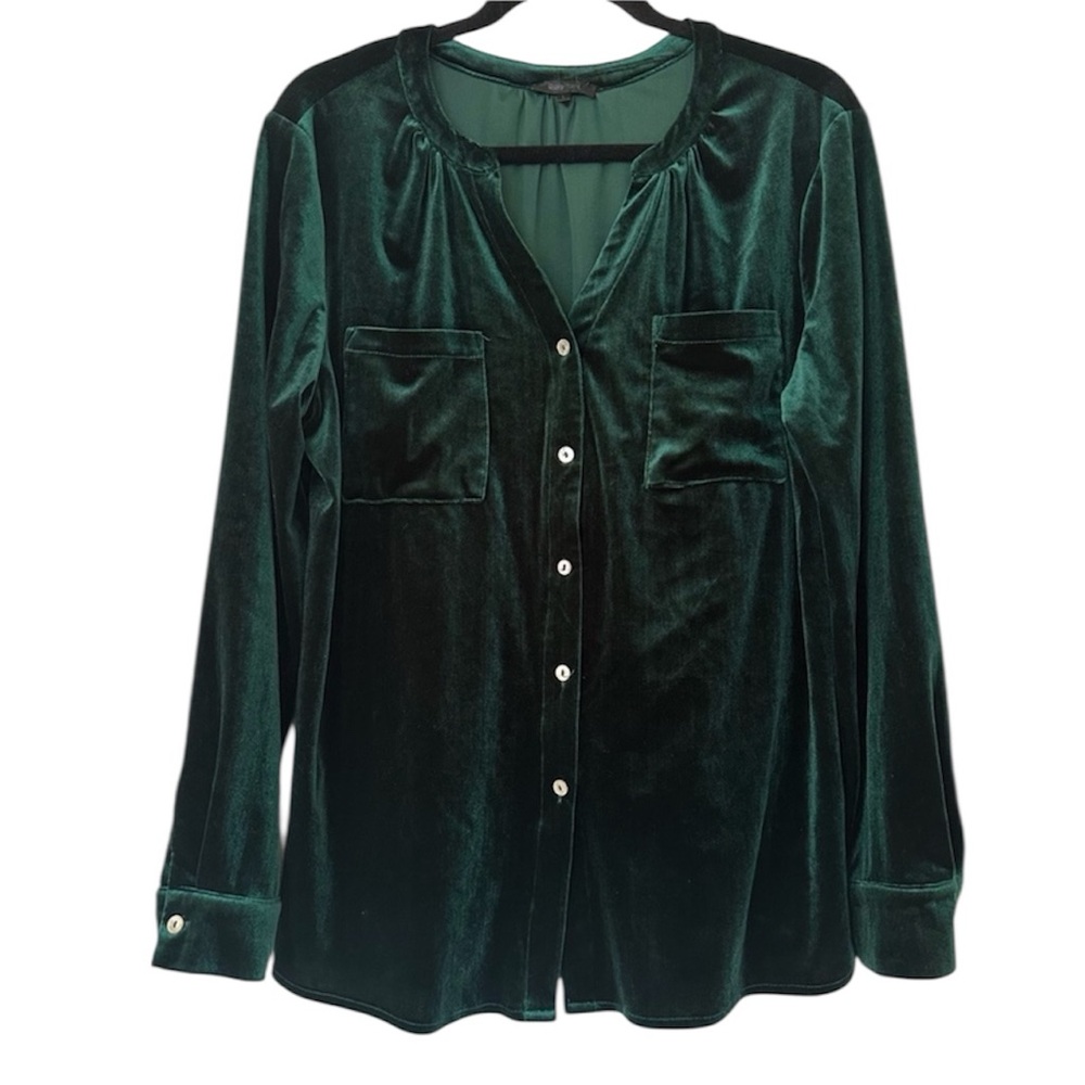 Rolypoly Green Velvet Button Down Shirt Women’s Large Holiday